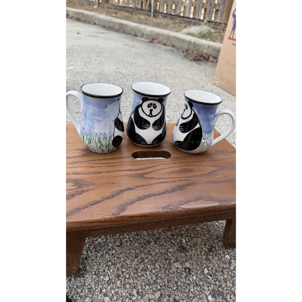 Karen Donleavy Designs Panda Mug Set of 3 Hand Painted Pottery Cups - Picture 7 of 15